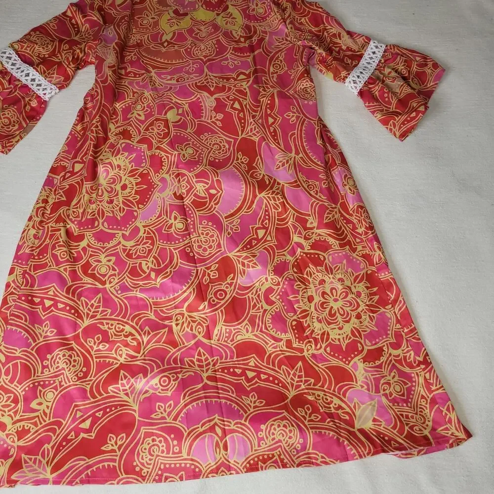 Noracora Dress Womans Small Lagenlook Flower Pink Lacey Cottagecore Boho Grandma